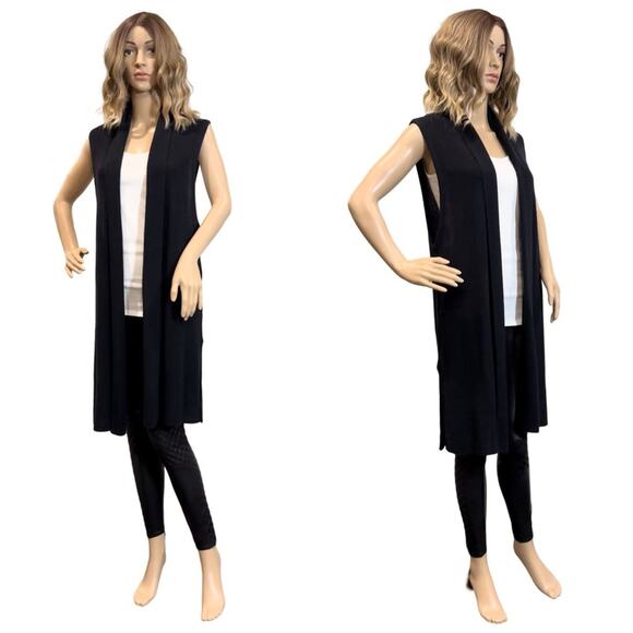 Halogen Black Long Cardigan with Open Front and Shawl Collar $139 - Picture 3 of 8